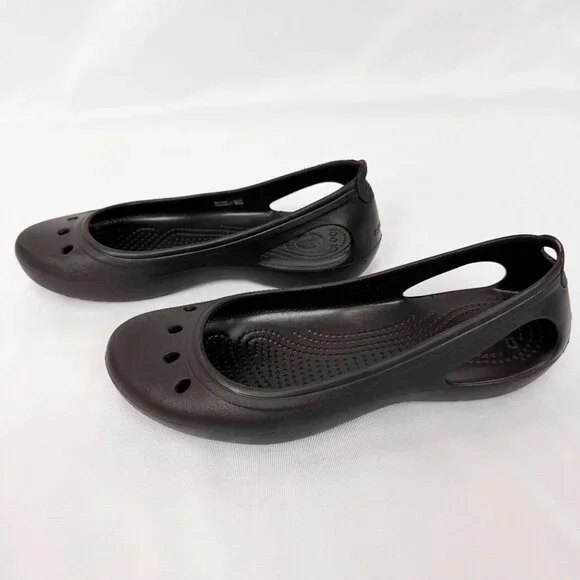 NEW Crocs Womens Size 10 Kadee Ballet Flats Black Rubber Water Sandals Shoes - Picture 3 of 7